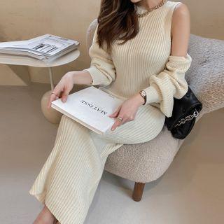 Rib-knit Set : Bolero + Sleeveless Maxi Dress