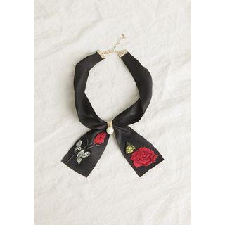 Rose-embroidered Tie Choker