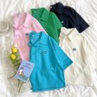 Short-sleeve Lettering Embroider Cropped Top