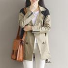 Knit Panel Double Breasted Trench Coat