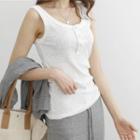 Buttoned-neck Slim-fit Tank Top