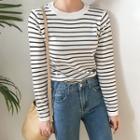 Striped Round-neck Long-sleeve Knit Top