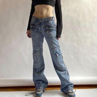 Mid Rise Straight Leg Cargo Jeans