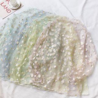 Flower Print Long-sleeve Mesh Top