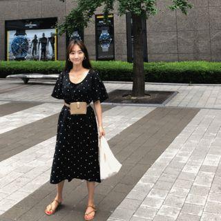 Scoop-neck Dotted A-line Dress