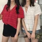 Check V-neck Short-sleeve Shirt