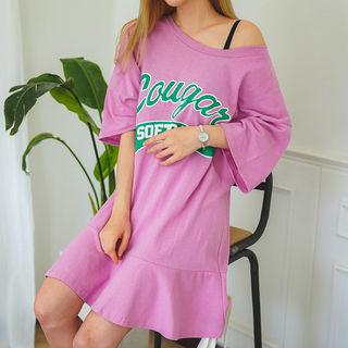 Ruffle-hem Lettering Minidress
