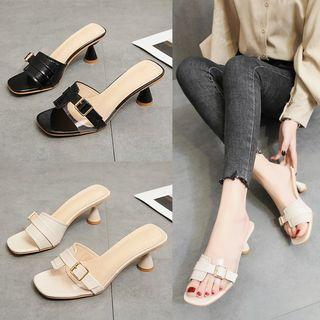 Buckled Pvc Strap Kitten Heel Slide Sandals
