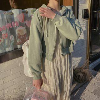 Kangaroo-pocket Zip Hoodie Mint Green - One Size