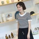 Scallop-edge Slim-fit Striped Top