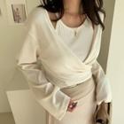 Set: Ribbed Wrap Cardigan + Halter Top Ivory - One Size