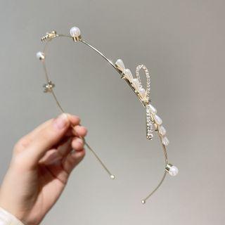 Faux Pearl Rhinestone Headband 01 - 1 Pc - Gold - One Size
