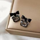 Alloy Bow Faux Crystal Dangle Earring 1 Pair - Silver Needle - Black - One Size