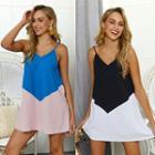 Spaghetti Strap Two-tone Mini A-line Dress