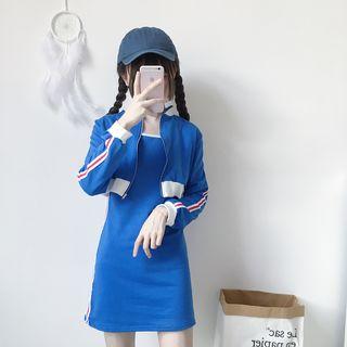 Spaghetti-strap Contrast Trim Minidress / Cropped Zip Jacket