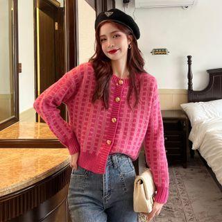 Plaid Cardigan Plaid - Pink - One Size