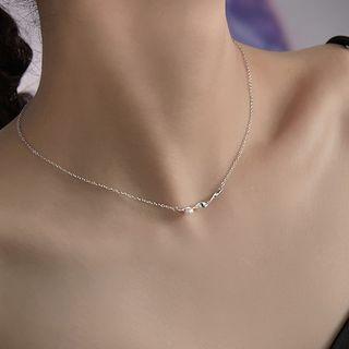 Wave Faux Pearl Pendant Sterling Silver Necklace