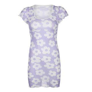 Floral Short-sleeve Mini Bodycon Dress