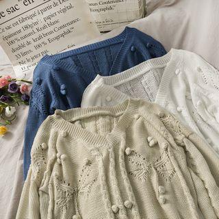 Pompom-accent Knit Sweater