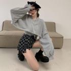 Camisole Top / Loose-fit Cropped Sweatshirt / Checker Denim Mini Skirt