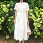 Peter-pan-collar Short-sleeve Midi A-line Dress Creamy White - One Size