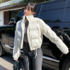 Mock-neck Plain Zip Button-up Cropped Jacket