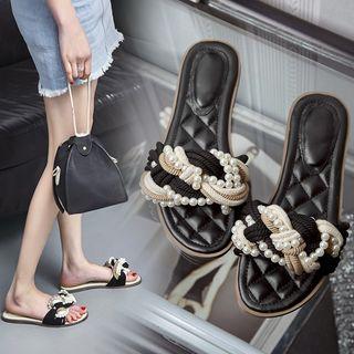 Pearl Woven Genuine Leather Slide Sandals