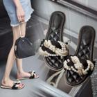 Pearl Woven Genuine Leather Slide Sandals