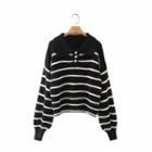 Long-sleeve Loose-fit Sweater Stripes - Black & White - One Size