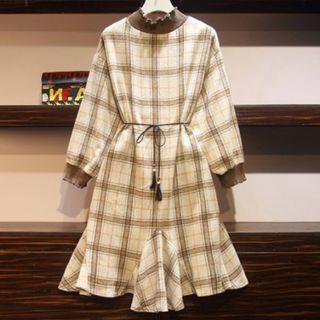 Plaid Ruffle Hem Sweatshirt Dress