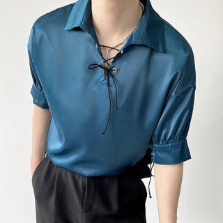 Elbow-sleeve Lace-up Shirt