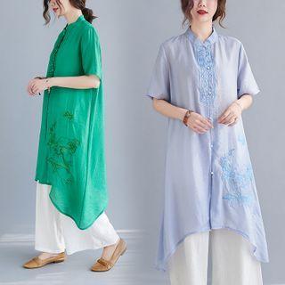 Short-sleeve Embroidered Midi Shirtdress