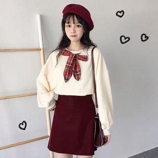 Bow-accent Sweatshirt / Mini A-line Skirt