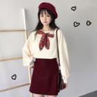 Bow-accent Sweatshirt / Mini A-line Skirt