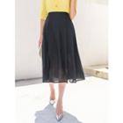 Plus Size Pleated Slit-hem Midi Chiffon Skirt