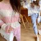 Long-sleeve Stripe Cable-knit Top