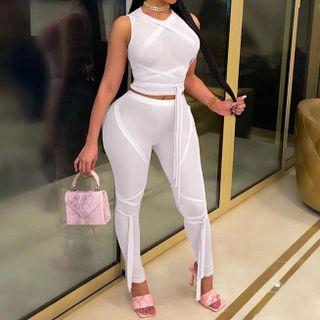 Set: Sleeveless Mesh Top + Skinny Pants