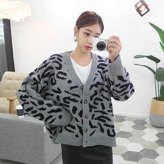Plus Size Leopard Oversized Cardigan Gray - One Size