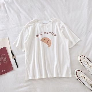 Lettering Print Short-sleeve Top White - One Size
