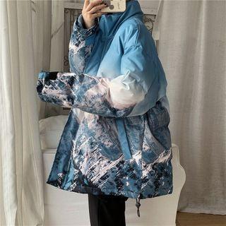 Scenery Print Padded Zip Jacket