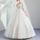 3/4-sleeve Embellished A-line Wedding Gown