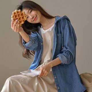 Hooded Snap-button Denim Shirt