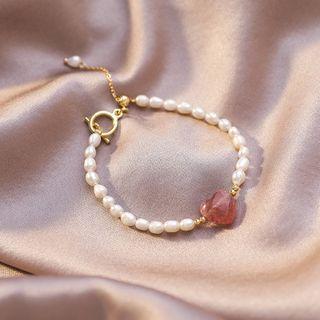 Heart Faux Crystal Freshwater Pearl Bracelet White - One Size