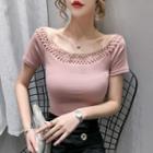 Eyelet Short-sleeve Knit Top
