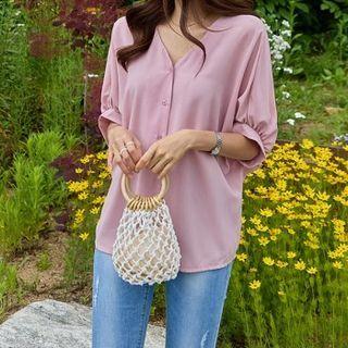 Batwing-sleeve Knot-trim Back Blouse