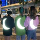 Elbow-sleeve Reflective Moon Printed T-shirt