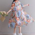 Picture Print Collared Short-sleeve Dress