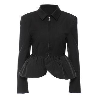 Ruffle-hem Long-sleeve Zip-up Cropped Blazer