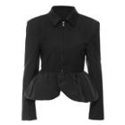 Ruffle-hem Long-sleeve Zip-up Cropped Blazer