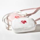 Heart Embroidered Faux Leather Crossbody Bag